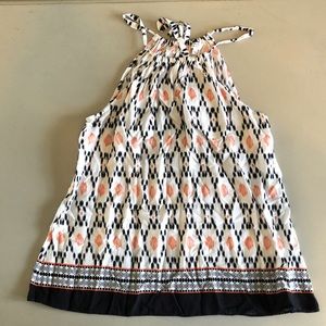 Crown & Ivy navy orange sleeveless blouse size S